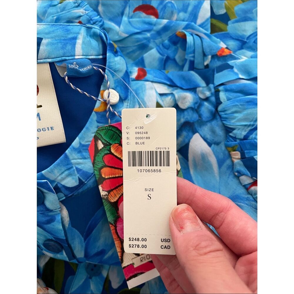NWT Farm Rio x Anthropologie Blue Floral Belted Mini Dress size S - Picture 8 of 11